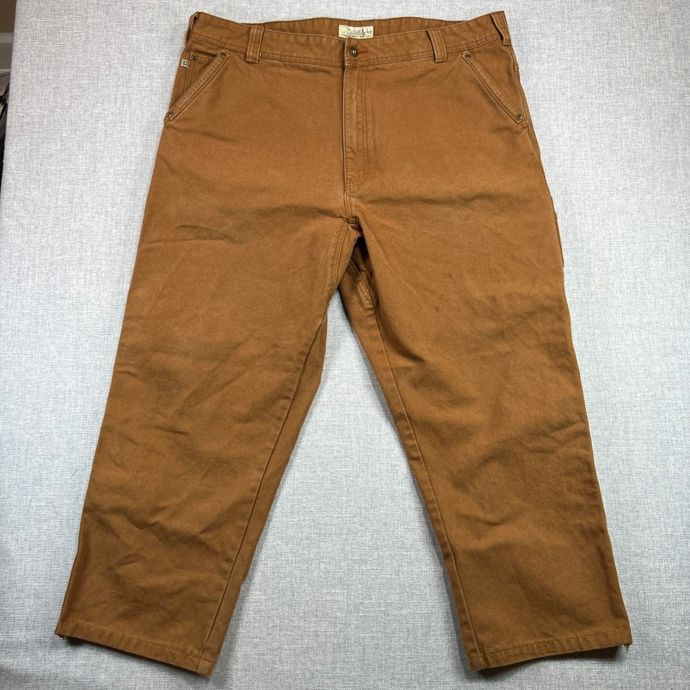 Cabelas Canvas Carpenter Work Pants Men 44x29 Brown Duck Rugged Utility Relaxed